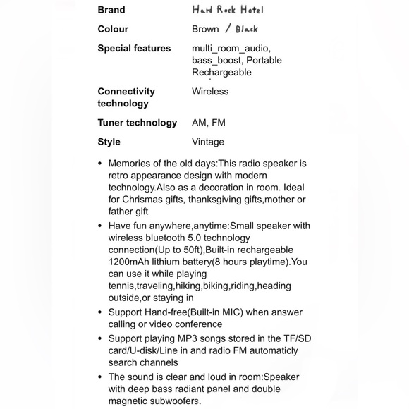 Hard Rock Hotel NEW Speaker DW03 Radio HiFi Bass, Bluetooth 5, Rechargeable 2025 - Picture 5 of 14